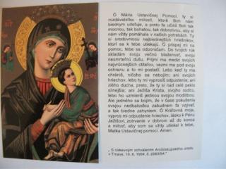 obrázok s modlitbou K Matke Ustavičnej Pomoci