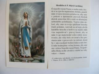 obrázok s modlitbou k Panne Márii Lurdskej